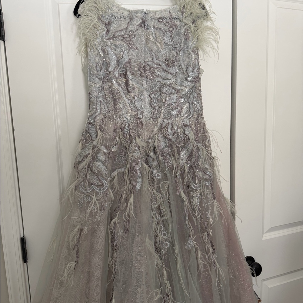 MacDuggal Seamist Feathered Embroidered Gown - Size 10 - Picture 11 of 15